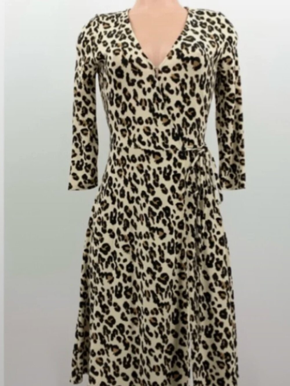 Banana Republic Leopard Animal Print Wrap Long Sleeve Dress Size Small - Picture 3 of 8